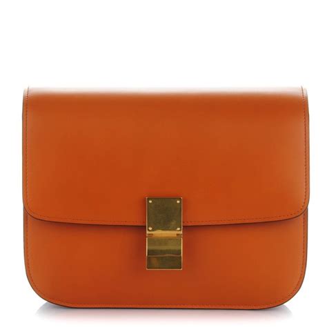 CELINE Box Calfskin Medium Classic Box Flap Bag Tawny 